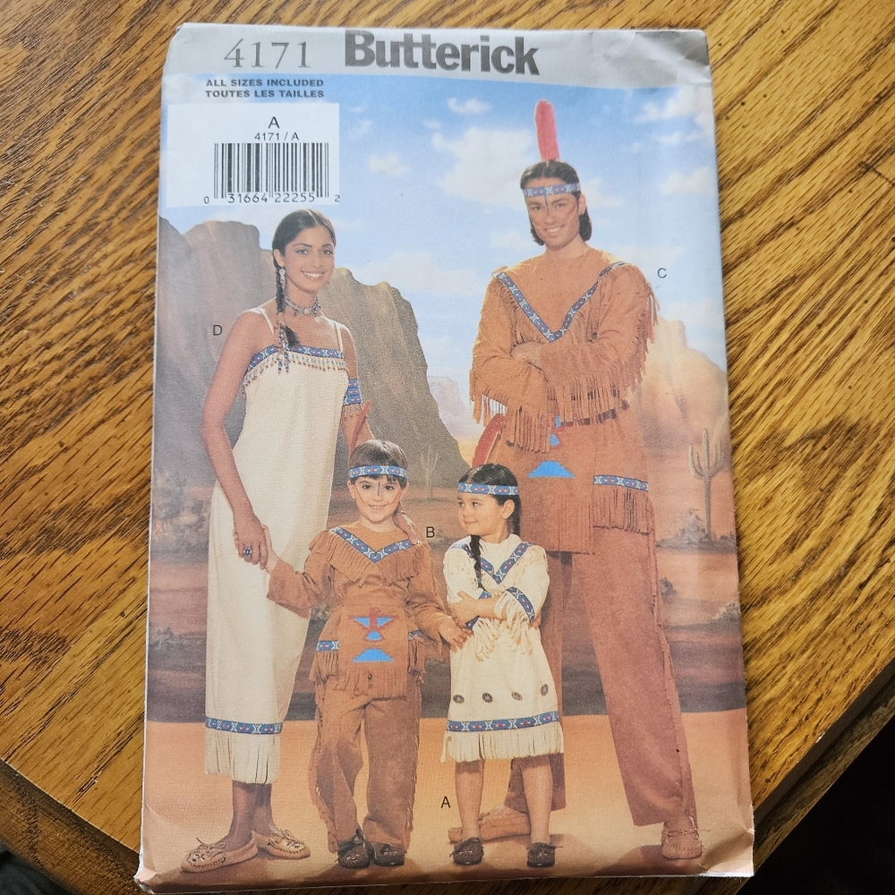 Butterick Adult And Kids Native American Costume Set Circa 2001